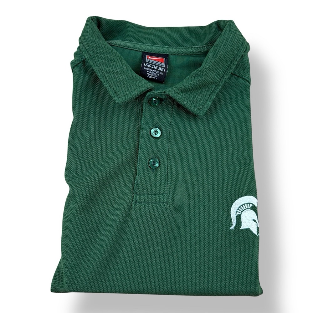 Nike Team Dri-Fit Polo 2XL Green Michigan State Spartans Vintage Y2K Short Sleev